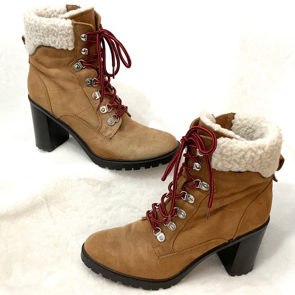 Nine West Lace Up Chunky Combat Boots Chestnut Brown Grunge Biker Booties Sz 9 - Picture 3 of 16